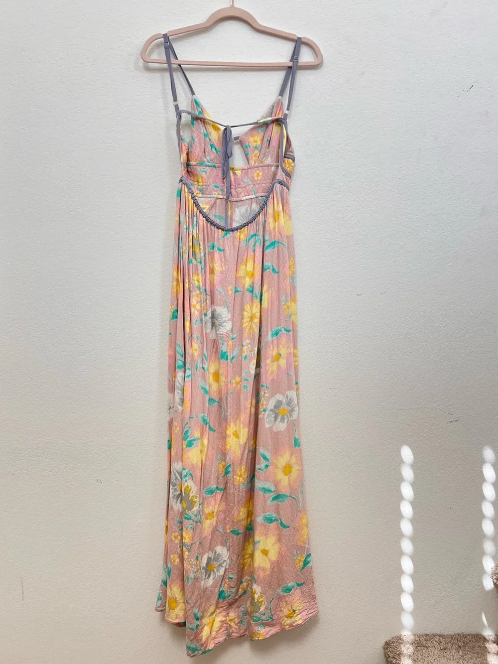 Free People Wisteria Maxi Dress Small Pink Floral Sleeveless Boho Romantic